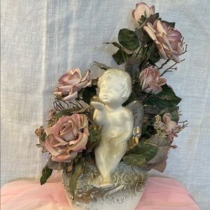 Elegant Cherub and Rose Arrangement - Ivory and Pink